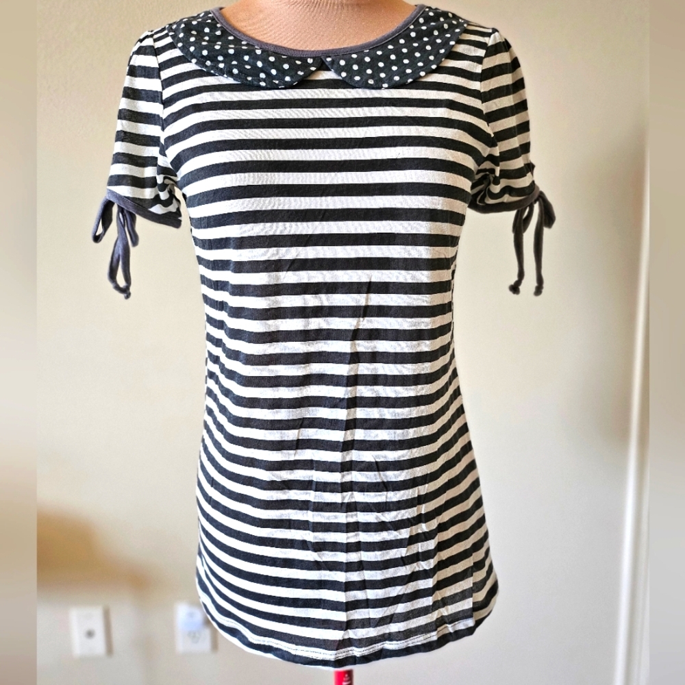 Urban Outfitters Striped Top with Polka Dot Collar